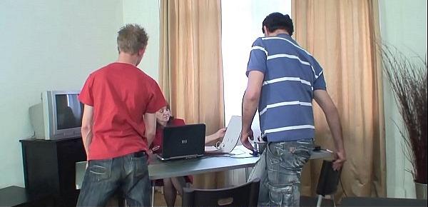  Very old office granny gets used by two men